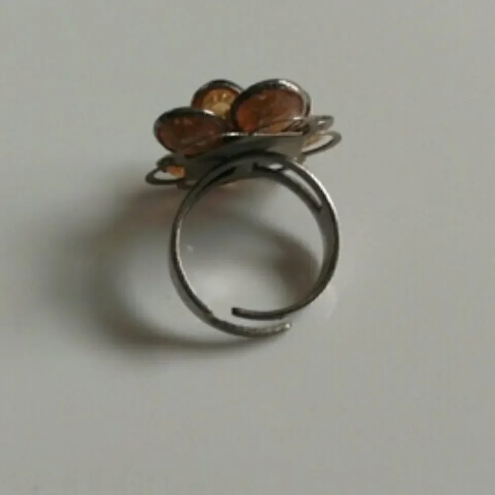‎Flower Ring, Orange Jewel Flower Ring (adjustable)